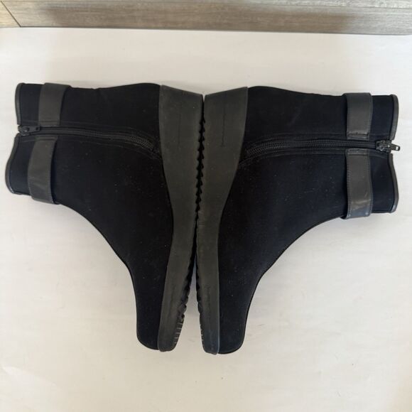 Stuart Weitzman Black  Suede Bootie Platform Wedge Women 7.5 M Buckle Zip - Picture 8 of 16